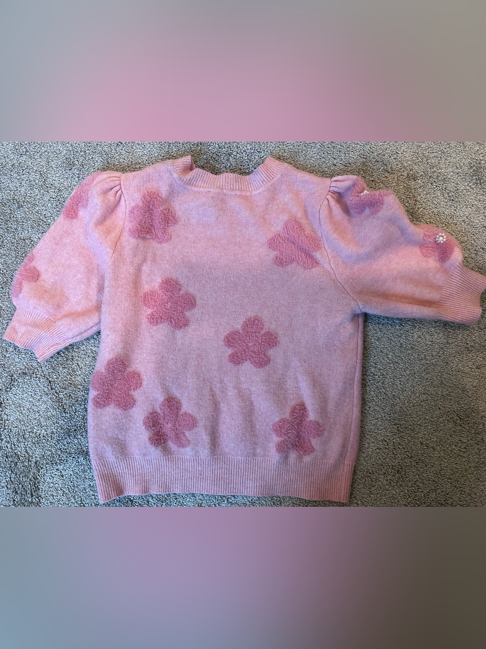 Nanette Lepore Pink Floral Appliqué Crewneck Sweater FLAWED